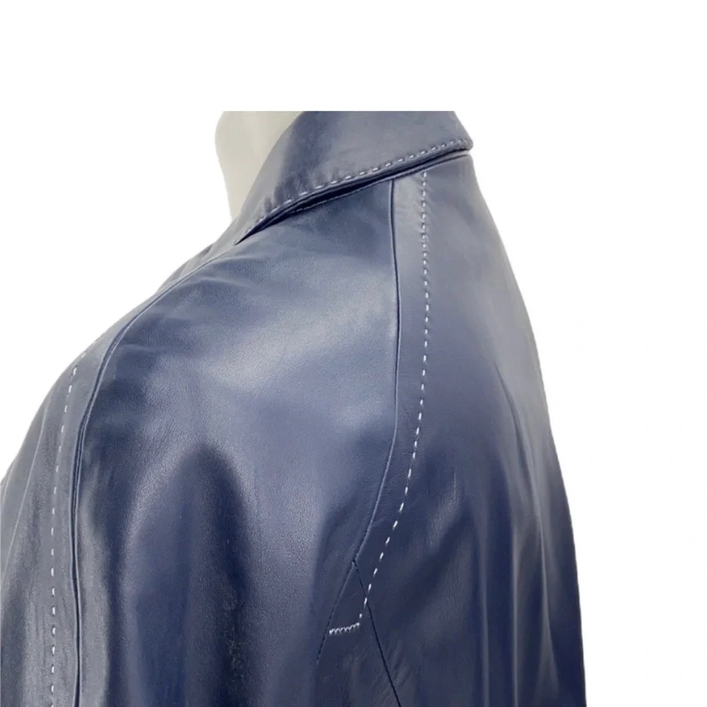 St. John XL blue leather jacket with pockets. Button front - Picture 5 of 11
